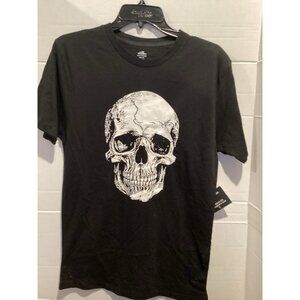 T100-Men’s Black Graphic T Shirt With White Skeleton Head Size Small 34-36 New